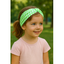 Diademas Infantiles de Tela Vichy verde fluor