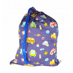 Bolsas de desayuno y merienda infantiles coches azul