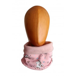 Cuello polar infantil Unicornios Rosa con interior polar rosa claro, doblado hacia fuera para mostrar el forro.